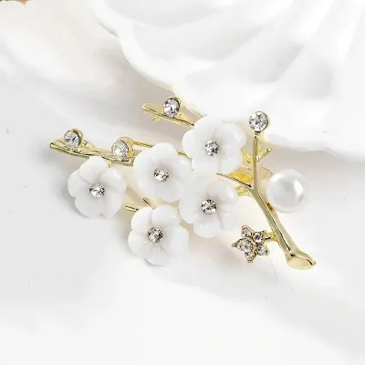 Vintage Witte Flower Stone Hijab Pin